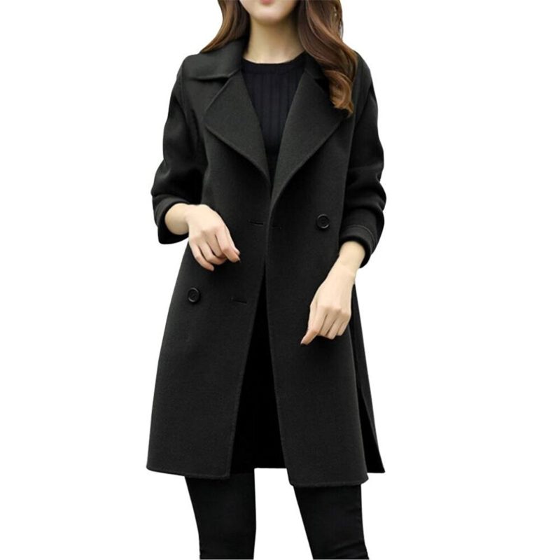 Vovotrade Womens Windbreaker Double Breasted Jacket Parka Cardigan Slim ...