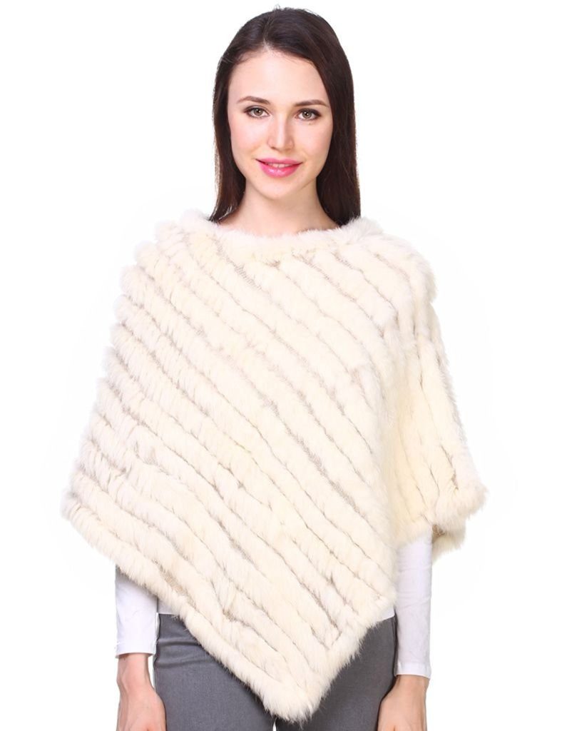 Ferand Ladies Genuine Knitted Rabbit Fur Poncho Cape Shawl For Women ...