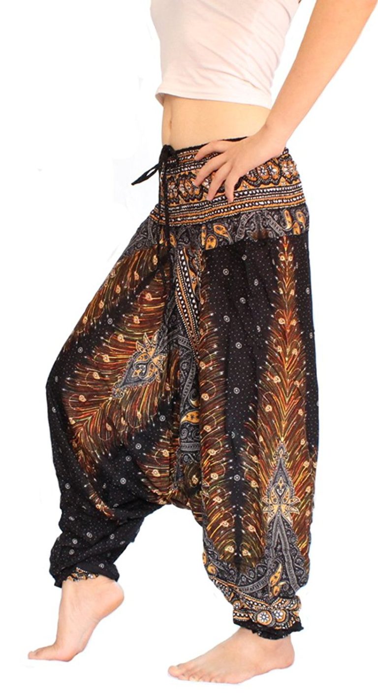Banjamath® Women’s Peacock Print Aladdin Harem Hippie Pants Jumpsuit ...
