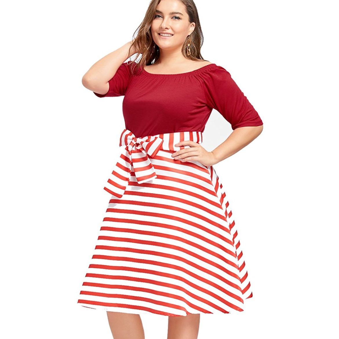 Gamiss Womens Stripe Plus Size Dress 12 Sleeve Knee Length Casual Dress Shop2online Best 
