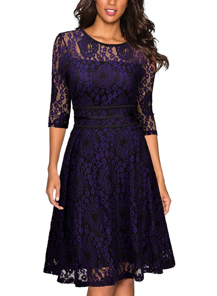 Miusol Women's Vintage Floral Lace Cocktail Evening Party Dress ...