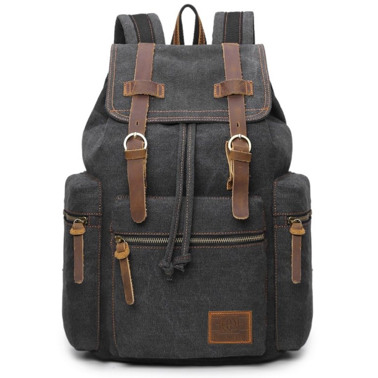 Canvas Backpacks Vintage Rucksack Casual Leather Army Kipling Knapsack ...