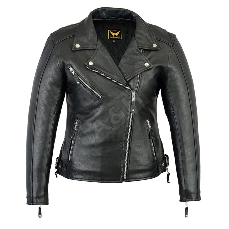 A&H Apparel Womens Ladies Motorcycle Leather Jacket Genuine Cowhide ...