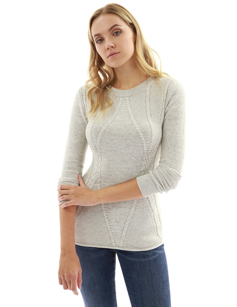 PattyBoutik Women’s Cotton Blend Crewneck Cable Knit Sweater ...