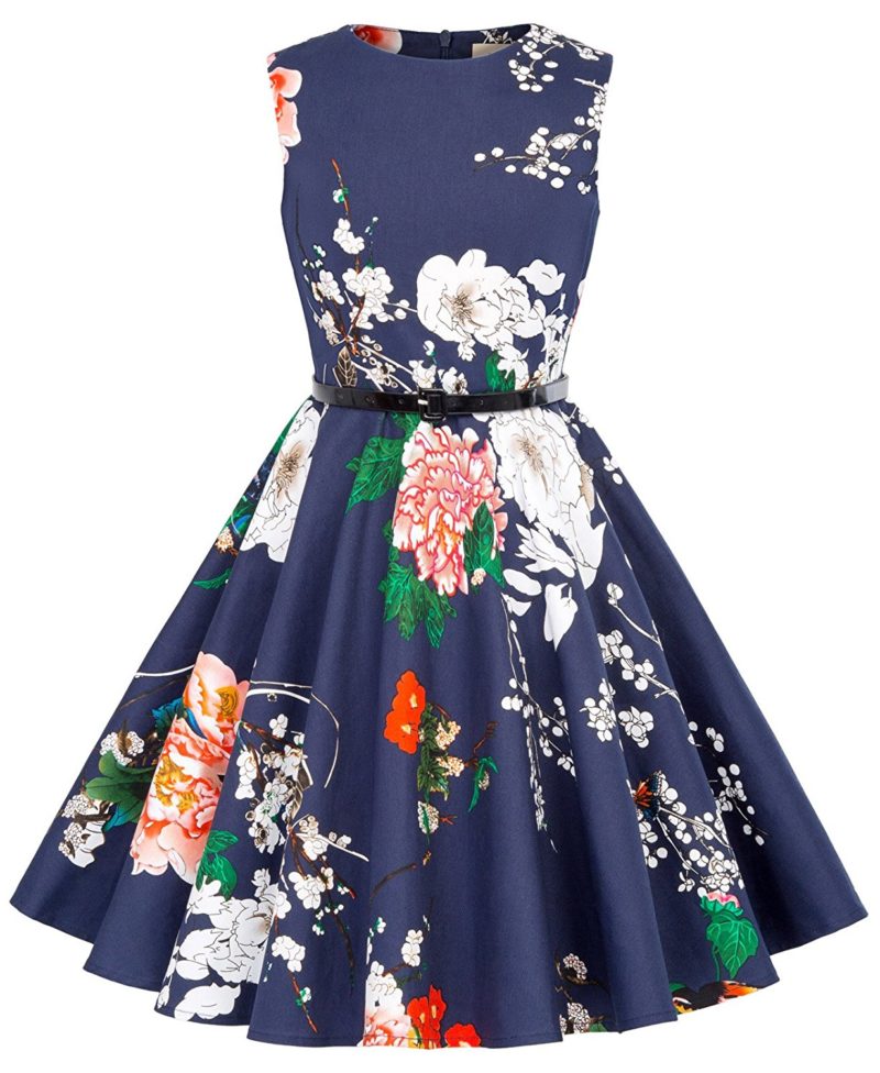 Kate Kasin Girls Sleeveless Vintage Print Swing Party Dresses ...