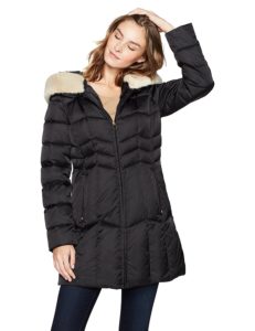 HAVEN OUTERWEAR Women’s Chevron Puffer Coat With Faux Fur Trim ...