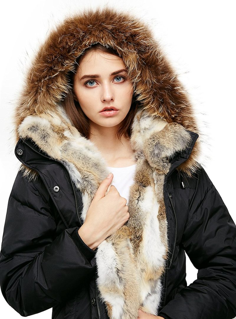 Escalier Women`s Down Coat With Real Raccoon Fur Hooded Parka Jacket - Shop2online best woman's 