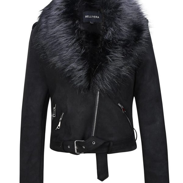 Bellivera Womens Faux Fur Collar Leather Short Jacket - Shop2online ...