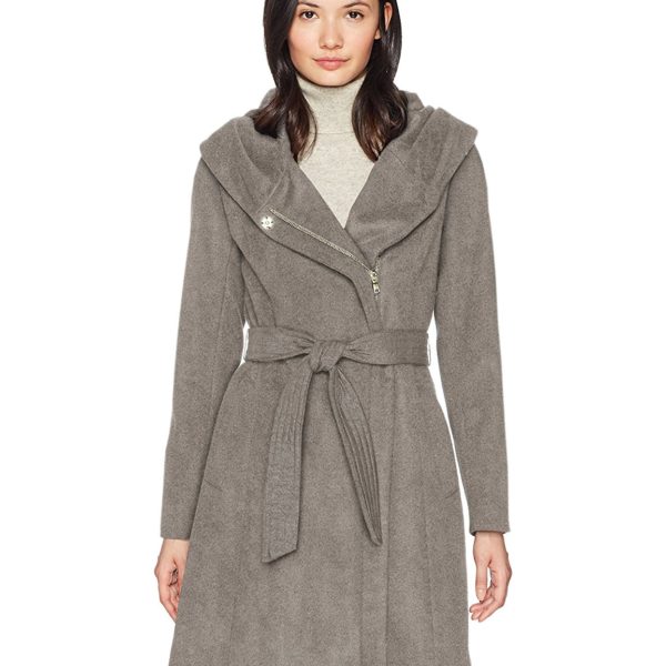 Cole Haan Women's Belted Asymmetrical Wool Coat With Oversized Hood ...