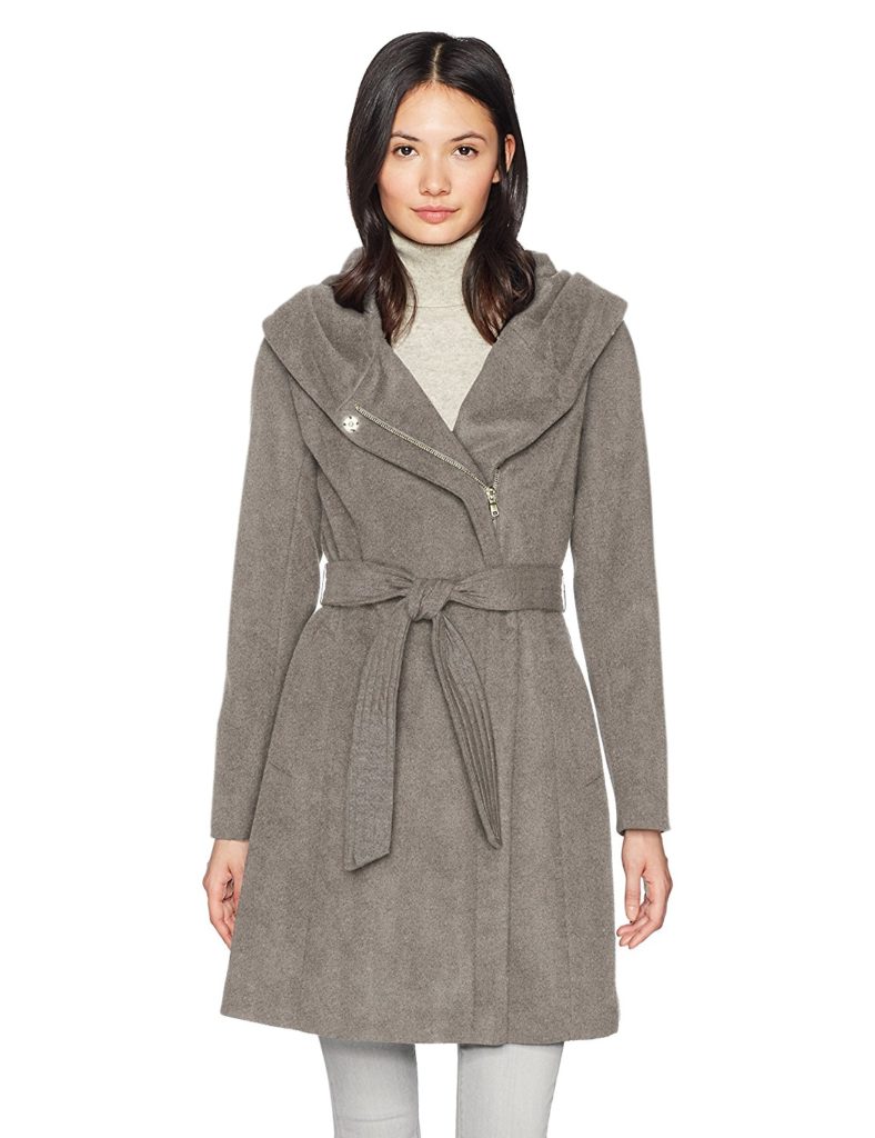 Cole Haan Women’s Belted Asymmetrical Wool Coat With Oversized Hood ...