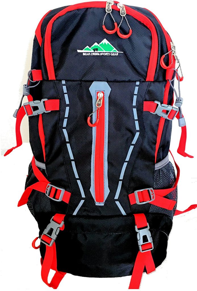 Bear Creek Sports Gear Hiking Backpack - Black With Red 