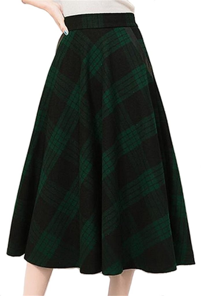 ETCYY Women’s Vintage Geometric Thicken Suede Zip Up Midi Plaid Skirts ...