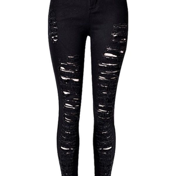 Tribear Women's Destroyed Ripped Hole Washed Denim Pencil Pants Jeans ...