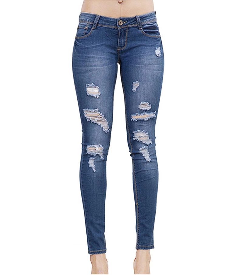 Akewei Women’s Ripped Jeans Skinny Slim Fit Pants For Juniors ...