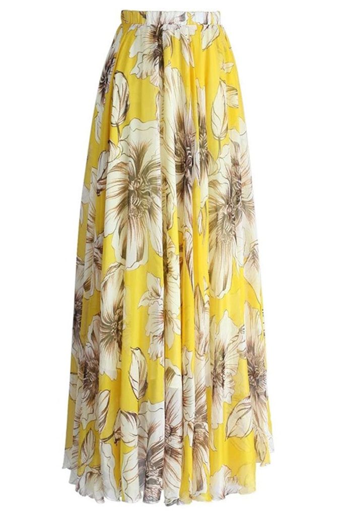 Pretchic Women’s Blossom Floral Print Chiffon African Maxi Long Skirt ...