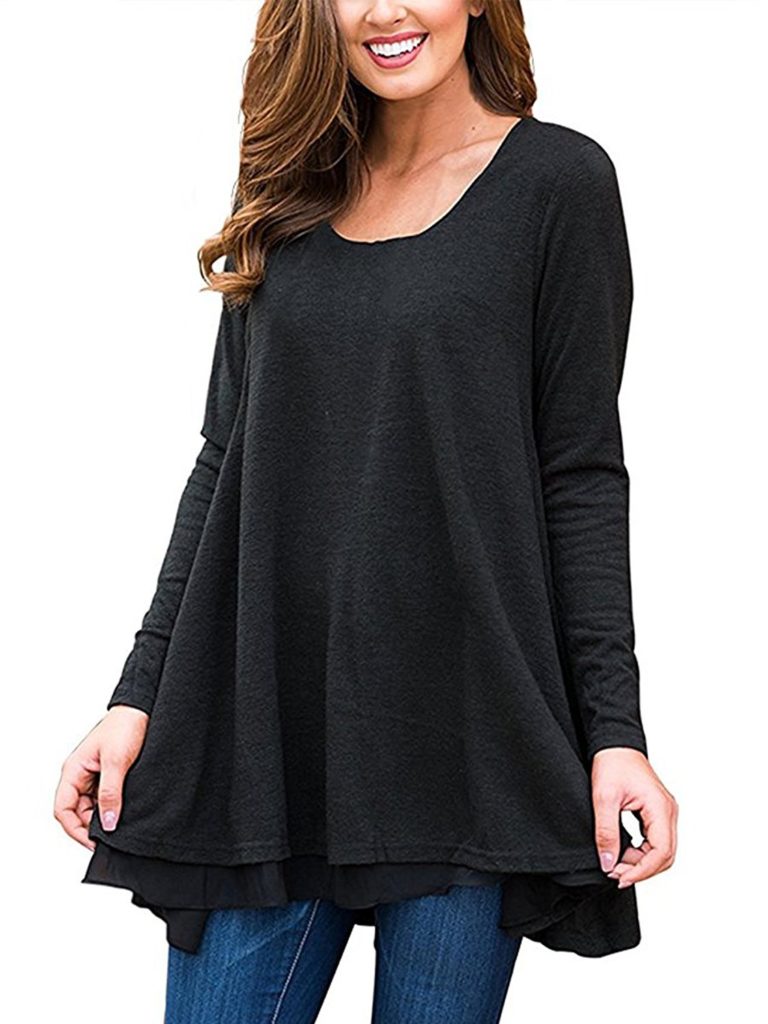 Royalove Women’s Scoop Neck Long Sleeve Chiffon Hem Loose Fit Tunic ...