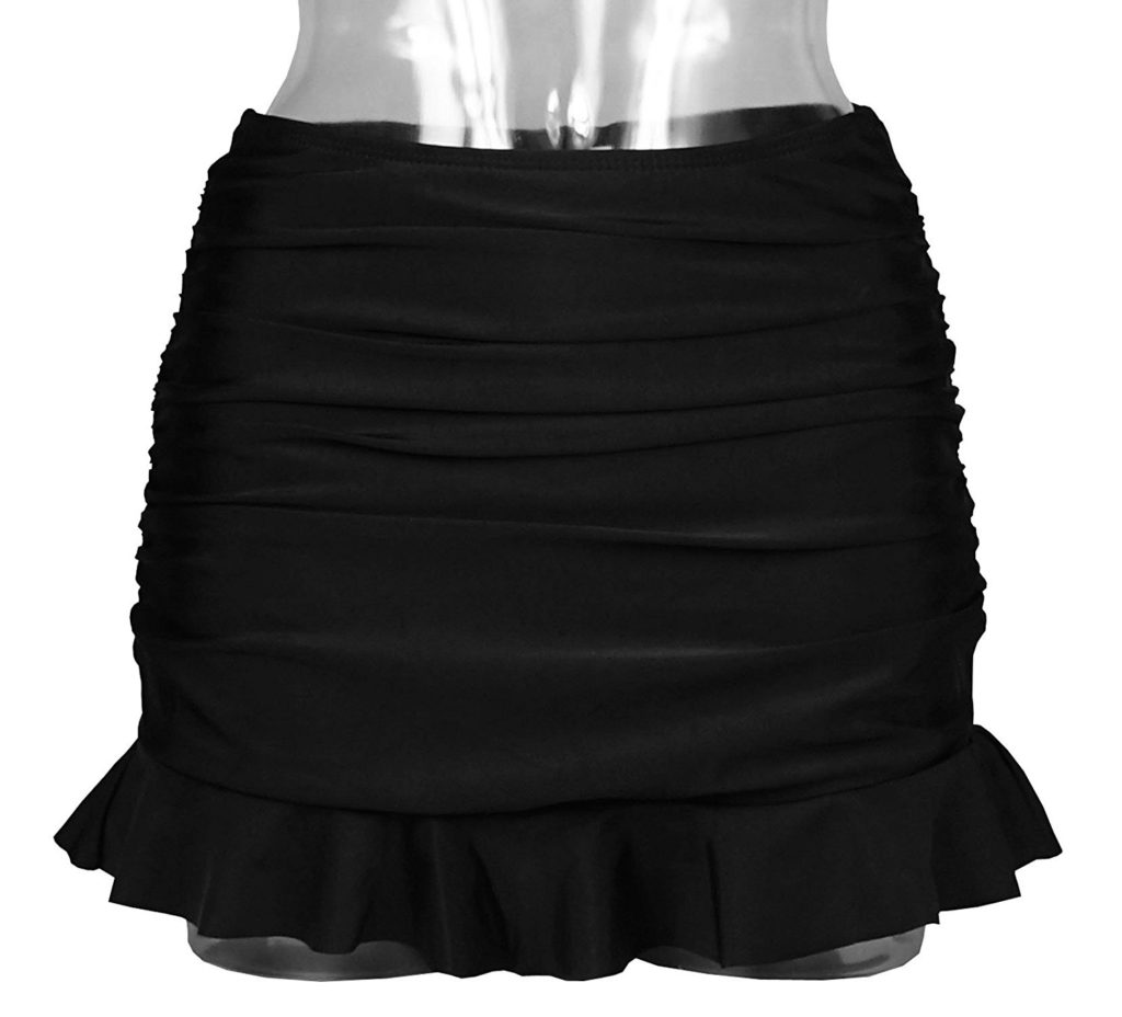 Cocoship Lady’s Solid Skirted Bikini Bottom Ruched Shirred Skirt ...