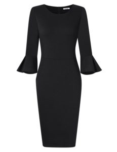 GlorySunshine Women 3/4 Flare Bell Sleeves Work Bodycon Pencil Dress ...