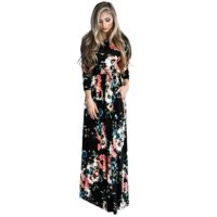YOUCOO Women Floral Printed Long Sleeve Empire Maxi Dress With Pocket ...