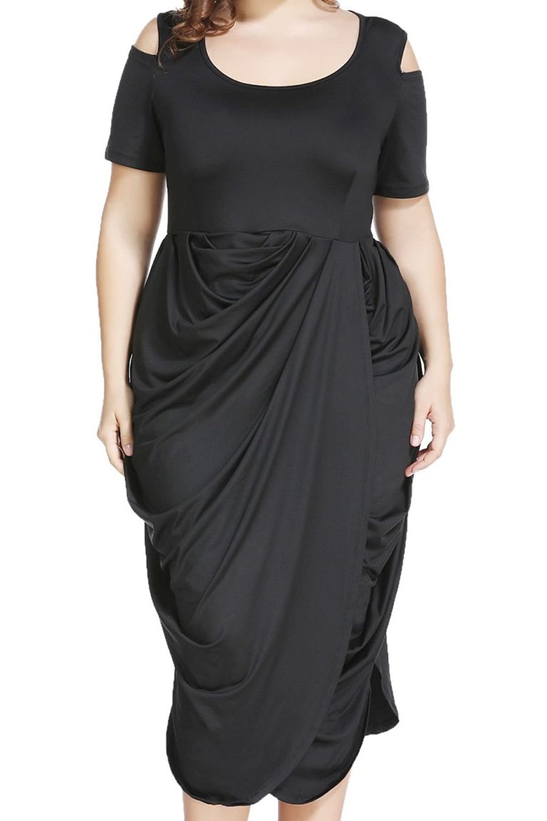 plus-size-half-sleeve-asymmetrical-draped-ruched-midi-dress-for