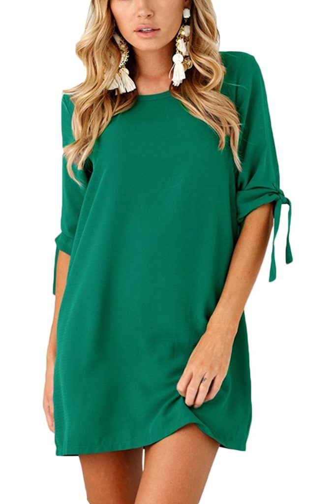 Boosouly Womens Tie Sleeve Crew Neck Solid Tunic Shift A Line Shirt ...