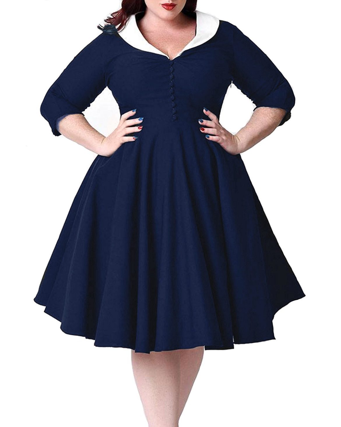 Women’s Plus Size Vintage 1950s Cape Collar Swing Midi Cocktail Party ...