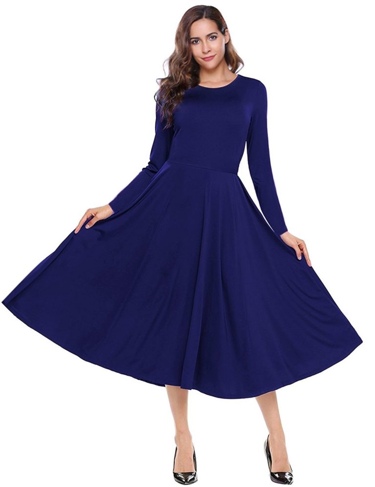 Leadingstar Womens Long Sleeve A Line Swing Midi Fit And Flare Casual Dress Shop2online Best 9091