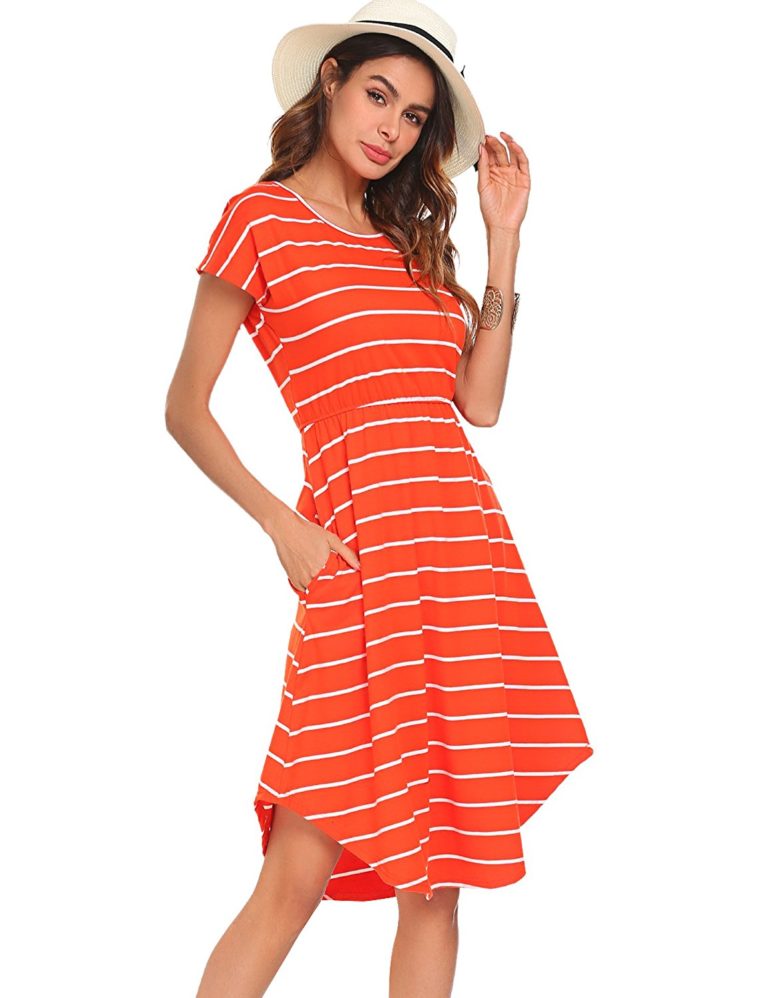 Halife Women’s Summer Casual Stripe Elastic Waist Loose Beach Midi Dress Shop2online Best