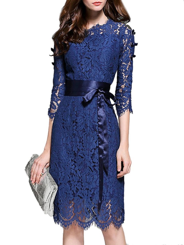 MissLook Women's Floral Lace Pierced Slim Bodycon Party Cocktail Midi