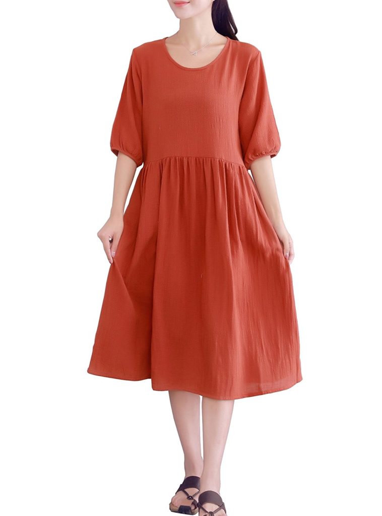 Lifeshow Womens Casual Loose Half Sleeves Summer Midi Tunic Linen Cotton Dresses Shop2online 