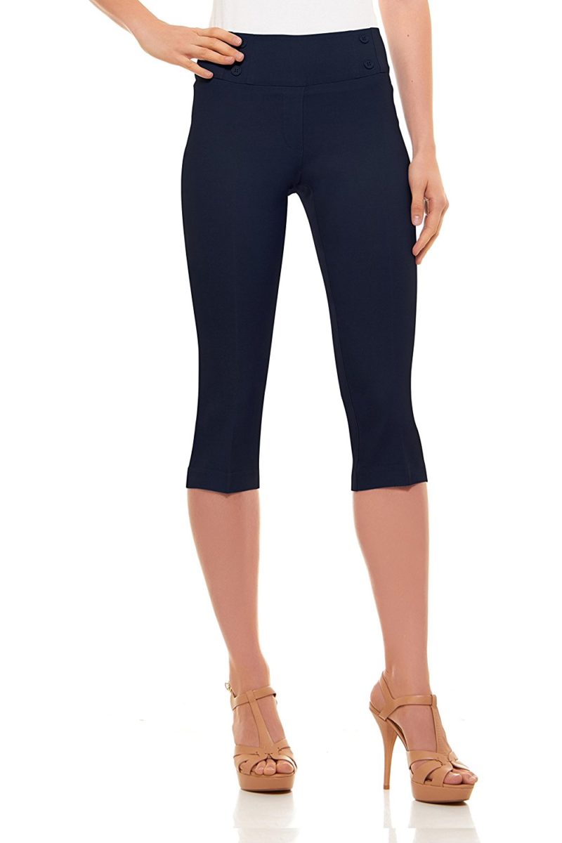 Velucci Womens Classic Fit Capri Pants - Pull On Style Capris With Detailed Design - Shop2online 