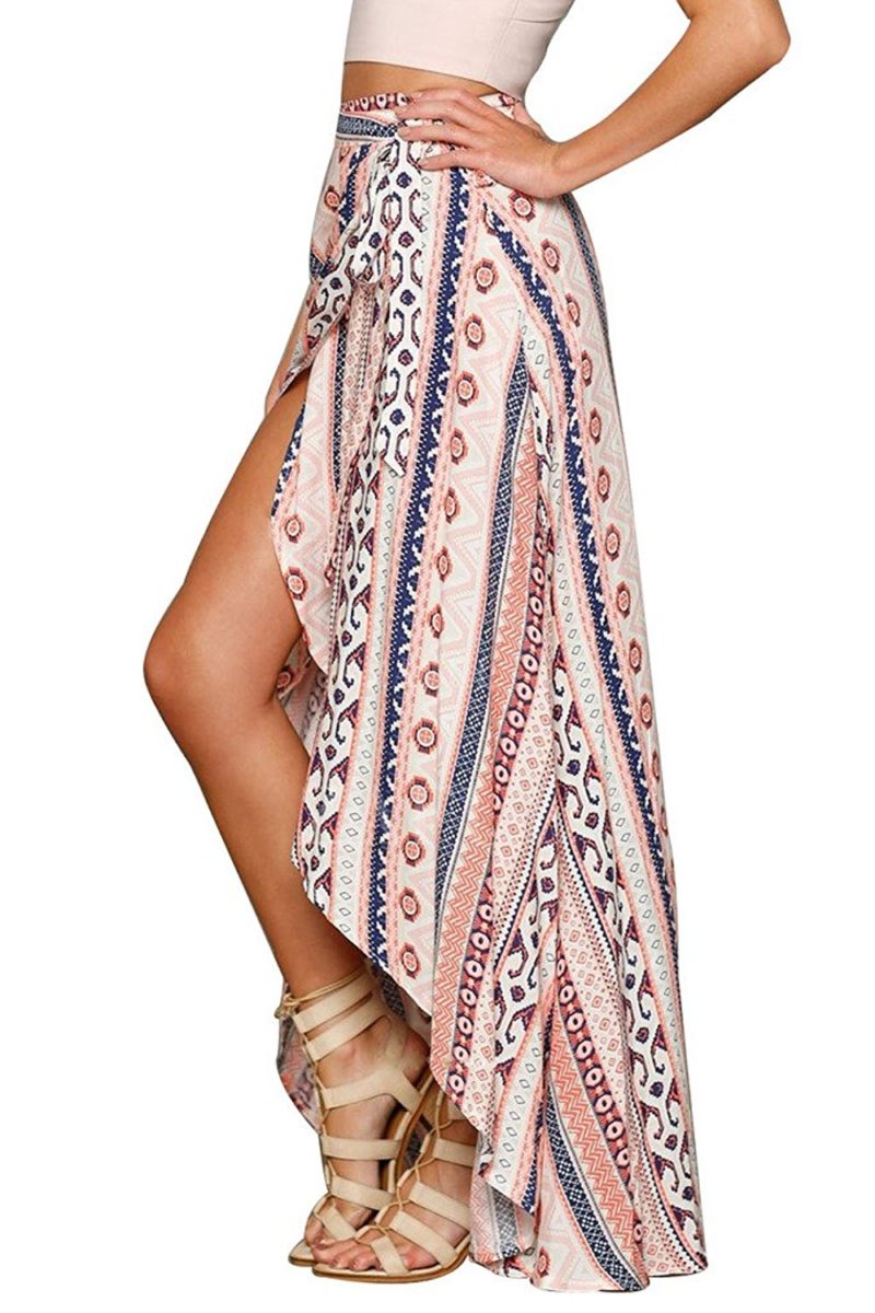 HOTAPEI Womens Ethnic Print Maxi Skirt Wrapped Beach Cover up Dress ...