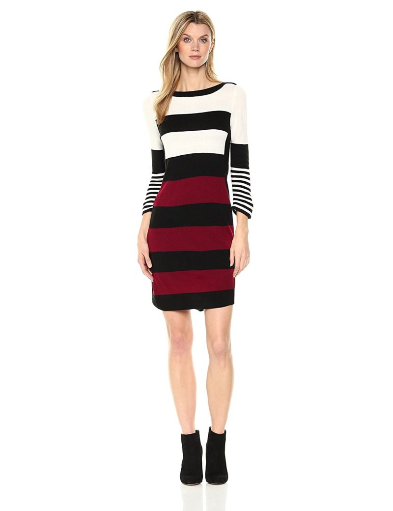 Sandra Darren Women’s 1 Pc 3/4 Sleeve Striped Sweater Dress ...
