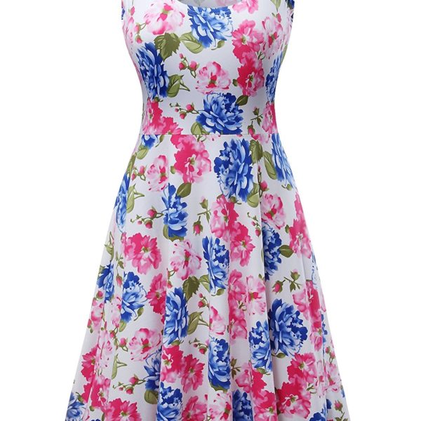 Measoul Womens Casual Fit and Flare Floral Sleeveless Party Evening ...