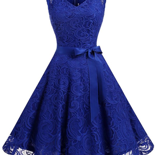 Dressystar Women Floral Lace Bridesmaid Party Dress Short Prom Dress V ...