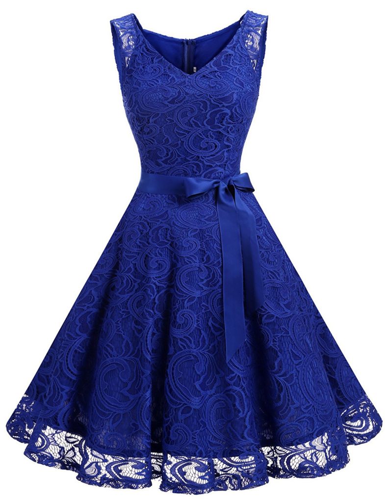 Dressystar Women Floral Lace Bridesmaid Party Dress Short Prom Dress V ...