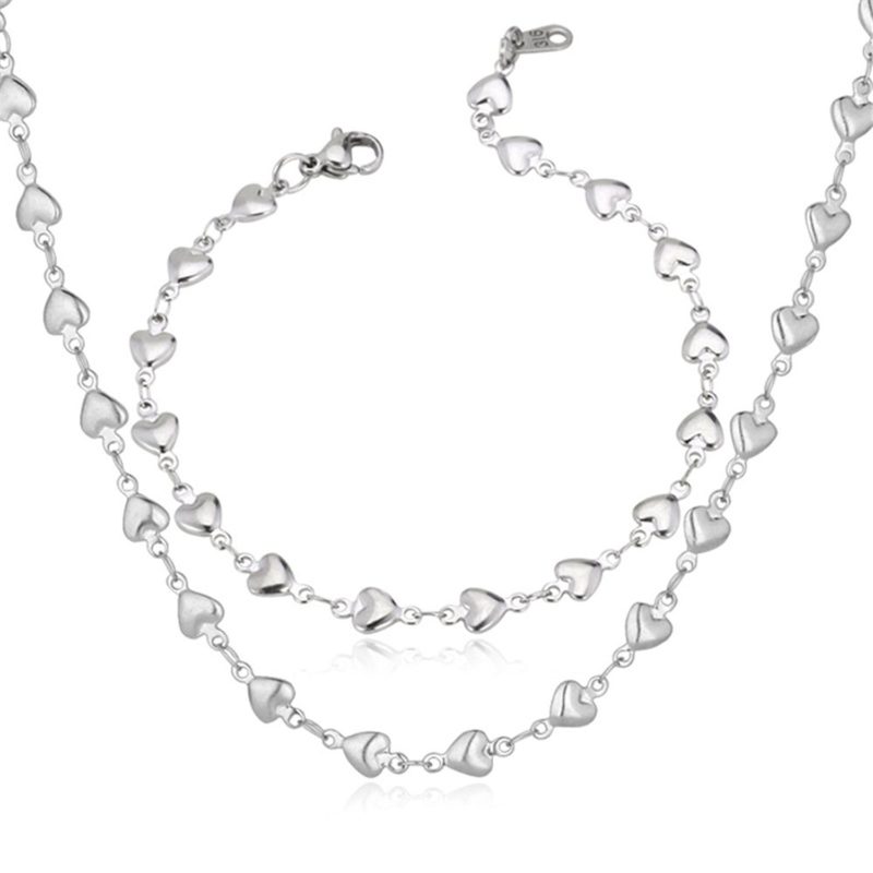 U7 Stainless Steel Jewelry Chain Link Bracelet & Heart Necklace ...