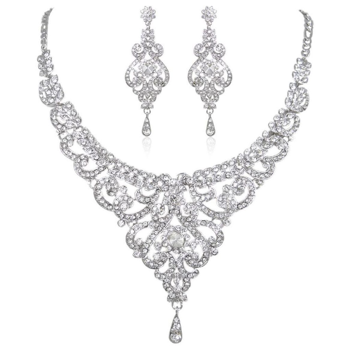 Ever Faith Bridal Silver Tone Flower Clear Austrian Crystal Necklace Earrings Set Shop2online 1984