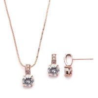 Mariell Rose Gold Round-Cut Cubic Zirconia Necklace Earrings Set for ...