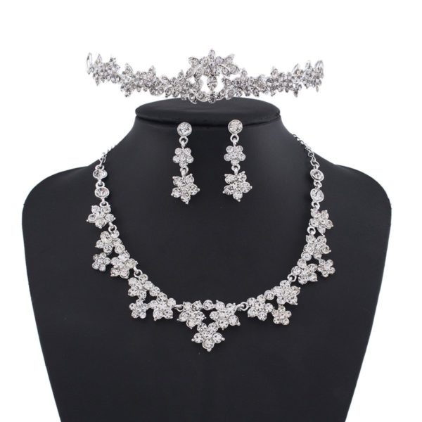 Wedding Pearl Crown Tiara Flower Rhinestone Crystal Neckalce and ...