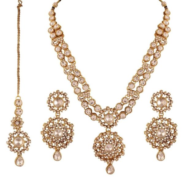 I Jewels Women’s Traditional Gold Plated Kundan Necklace Set With Maang ...