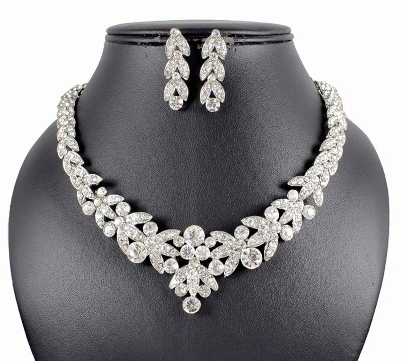 Janefashions Floral Clear Austrian Rhinestone Crystal Necklace Earrings ...